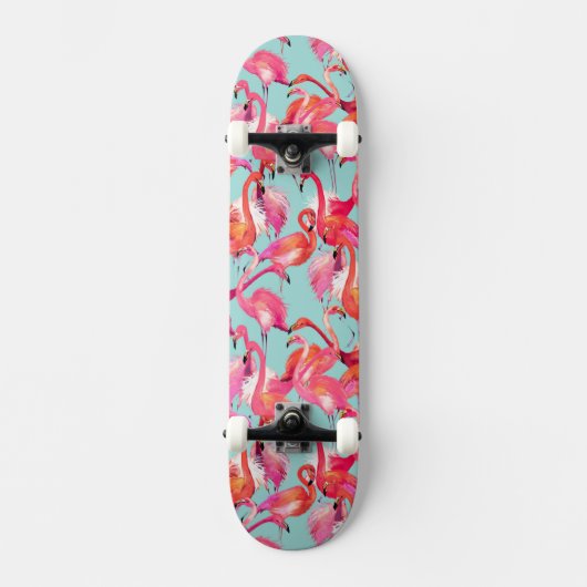 Skateboard Flamants roses d'aquarelle recueillis (Recto)