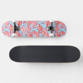 Skateboard Flamants roses roses lumineux sur le bleu (Horz)