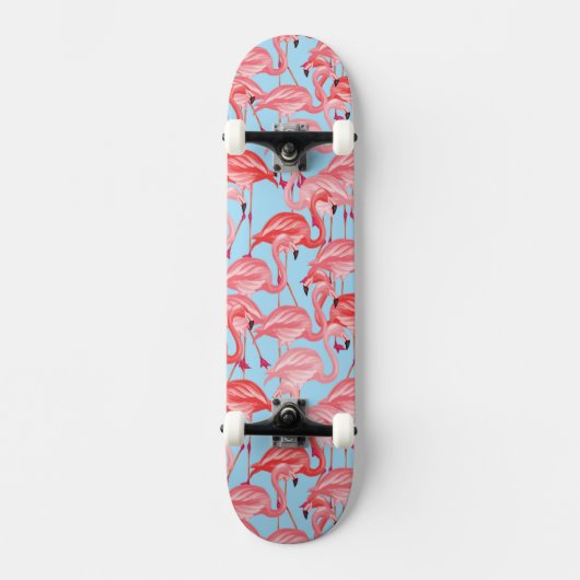 Skateboard Flamants roses roses lumineux sur le bleu (Recto)