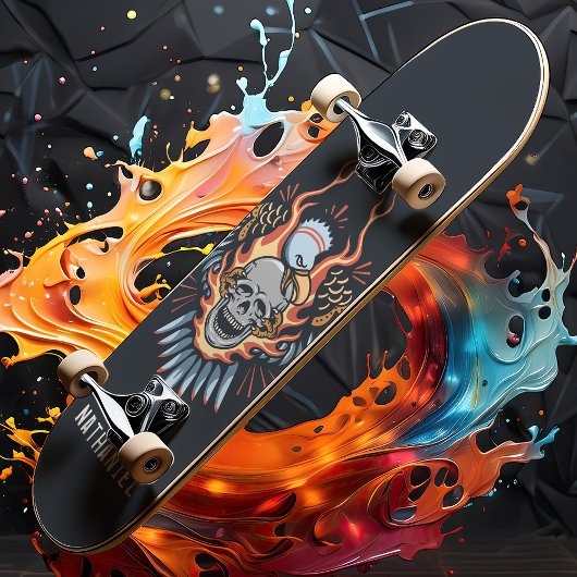 Skateboard Flaming Eagle Skull Custom Name