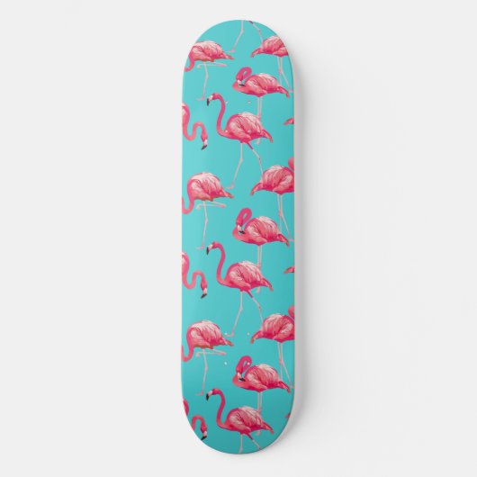 Skateboard Flamingo rose sur arrière - plan turquoise (Recto)