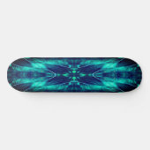 Skateboard Fleur abstraite aqua et conception fractale bleue (Horz)