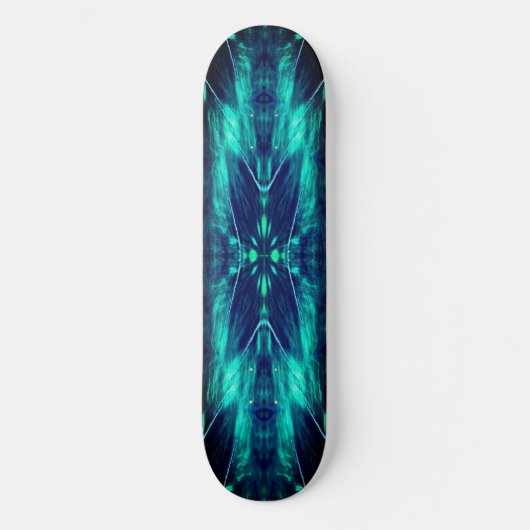 Skateboard Fleur abstraite aqua et conception fractale bleue (Recto)