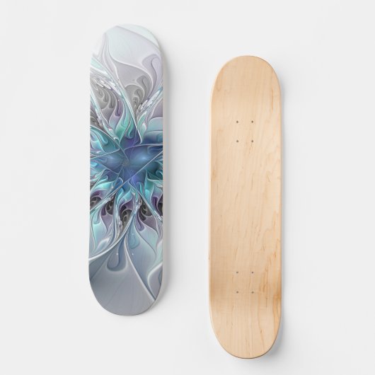 Skateboard Fleur Abstraite Fractale Moderne Avec Bleu (Recto)