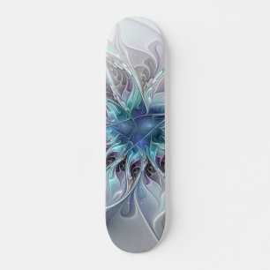 Skateboard Fleur Abstraite Fractale Moderne Avec Bleu