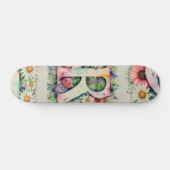 Skateboard Fleur aquarelle colorée Monogramme personnalisé R (Horz)