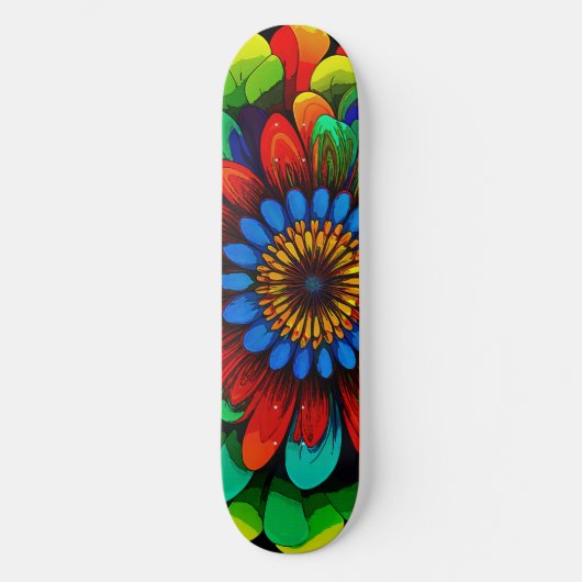 Skateboard Fleur arc-en-ciel colorée 104 (Recto)