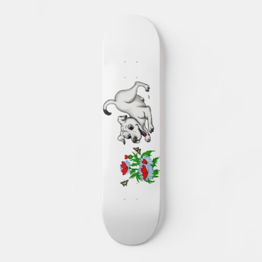 Skateboard Fleur avec coeur, chiot et papillon (Recto)