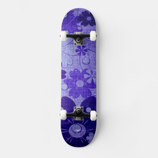 Skateboard Fleur bleu violet tendance Vintage (Recto)