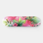 Skateboard Fleur botanique à l'aquarelle rose vert (Horz)