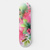 Skateboard Fleur botanique à l'aquarelle rose vert (Recto)