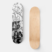 Skateboard Fleur cerisier Chat noir Floral noir et blanc (Recto)