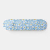 Skateboard Fleur Chamomile bleu & nom ou texte (Horz)