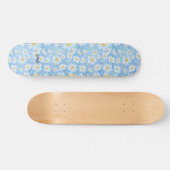 Skateboard Fleur Chamomile bleu & nom ou texte (Horz)