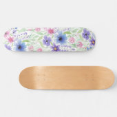 Skateboard Fleur d'aquarelle bleu violet rose du Pays (Horz)