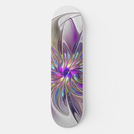 Skateboard Fleur d'art fractal abstrait énergique et coloré (Recto)