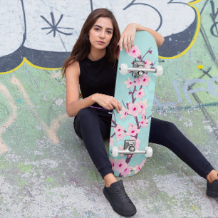Skateboard Fleur de cerise rose Turquoise