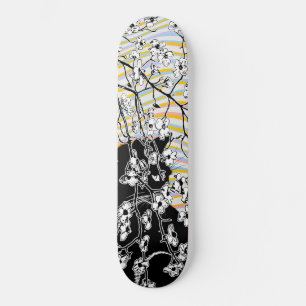 Skateboard Fleur de cerisier Fleur de chats noirs Vagues colo