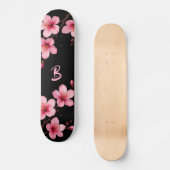 Skateboard Fleur de cerisier floral Monogramme Fille rose noi (Recto)