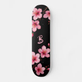 Skateboard Fleur de cerisier floral Monogramme Fille rose noi (Recto)