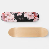 Skateboard Fleur de cerisier floral Monogramme Fille rose noi (Horz)