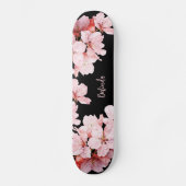 Skateboard Fleur de cerisier floral Monogramme Fille rose noi (Recto)