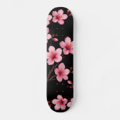 Skateboard Fleur de cerisier floral Monogramme Fille rose noi (Recto)