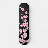 Skateboard Fleur de cerisier rose noir mou floral (Recto)