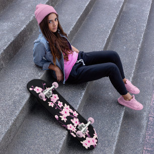 Skateboard Fleur de cerisier rose noir mou floral
