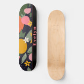 Skateboard Fleur de fille noire rose personnalisée (Recto)