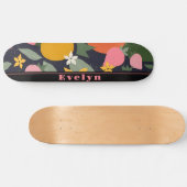 Skateboard Fleur de fille noire rose personnalisée (Horz)