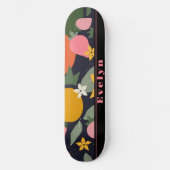 Skateboard Fleur de fille noire rose personnalisée (Recto)