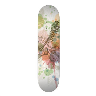 Skateboard Fleur de ketmie et arrière - plan d'aquarelle