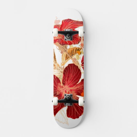 Skateboard Fleur de ketmie - peinture 2 d'aquarelle (Recto)