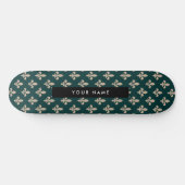 Skateboard Fleur de Lis, Beige sur Vert, Royale, Votre Nom (Horz)