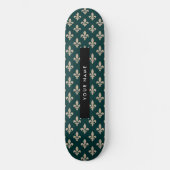 Skateboard Fleur de Lis, Beige sur Vert, Royale, Votre Nom (Recto)