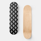Skateboard Fleur de Lis Motif, Royal French, Blanc sur Noir (Recto)