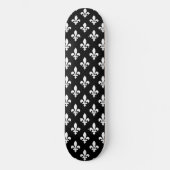 Skateboard Fleur de Lis Motif, Royal French, Blanc sur Noir (Recto)
