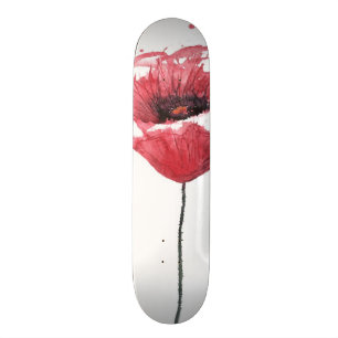 Skateboard Fleur de pavot, aquarelle