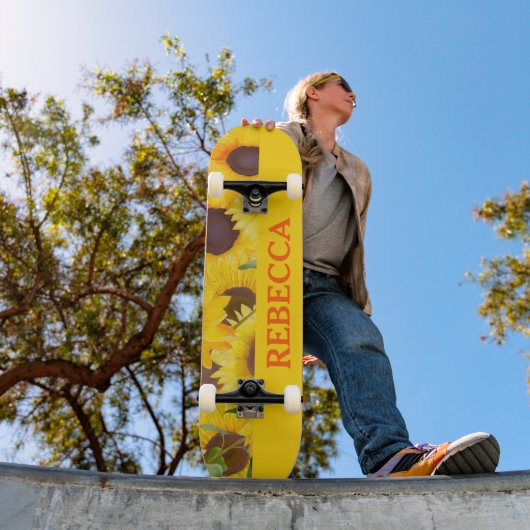 Skateboard Fleur de soleil jaune pâle (Extérieur 1)