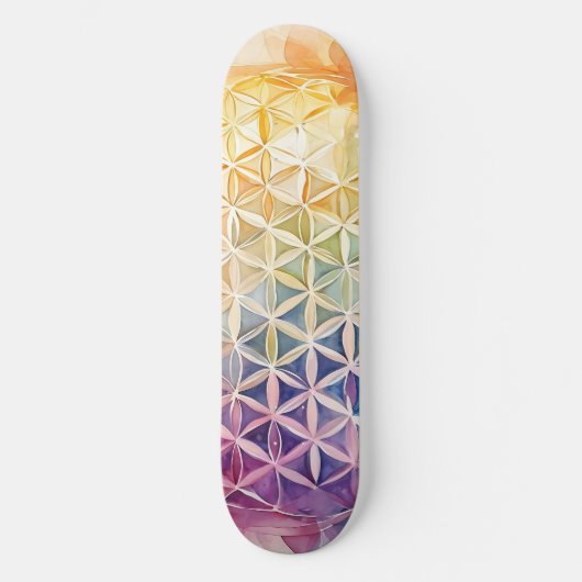 Skateboard Fleur de vie - Peinture aquarelle (Recto)