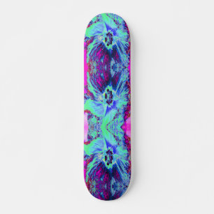 Skateboard Fleur d'Hibiscus Psychedelique Rétro Verte et Bleu