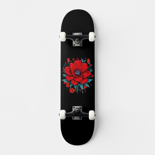 Skateboard Fleur esthétique rouge (Recto)