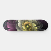 Skateboard Fleur fractale grise pourpre moderne abstraite (Horz)