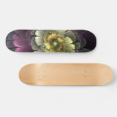 Skateboard Fleur fractale grise pourpre moderne abstraite (Horz)