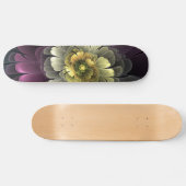 Skateboard Fleur fractale grise pourpre moderne abstraite (Horz)