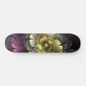 Skateboard Fleur fractale grise pourpre moderne abstraite (Horz)