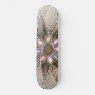 Skateboard Fleur joyeuse Abstrait Beige Brun Floral Fractale