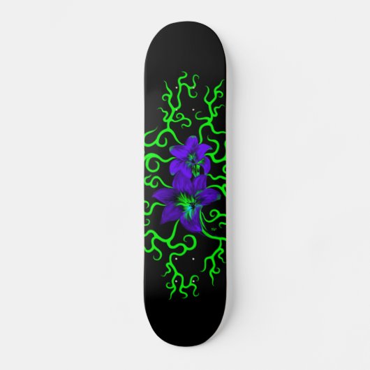 Skateboard Fleur Lily violette sur noir (Recto)