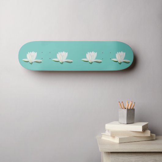 Skateboard Fleur Lotus Blanc Illustration Calme Mint Vert (Art mural (Horz))